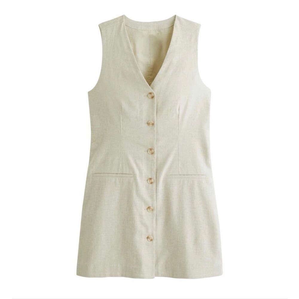 Womens Cotton Linen Vest Mini Dress - Apricot